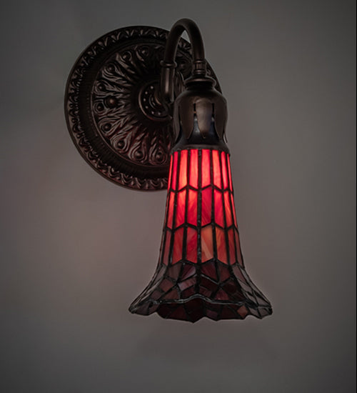 Meyda Lighting Stained Glass Pond Lily 6" Mahogany Bronze Wall Sconce With Red Shade Glass