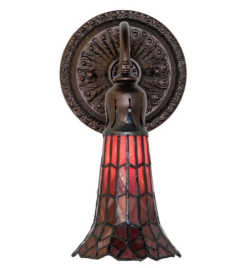 Meyda Lighting Stained Glass Pond Lily 6" Mahogany Bronze Wall Sconce With Red Shade Glass