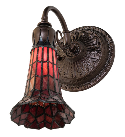 Meyda Lighting Stained Glass Pond Lily 6" Mahogany Bronze Wall Sconce With Red Shade Glass