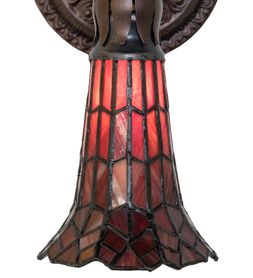 Meyda Lighting Stained Glass Pond Lily 6" Mahogany Bronze Wall Sconce With Red Shade Glass