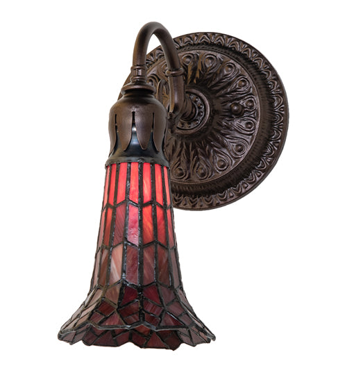 Meyda Lighting Stained Glass Pond Lily 6" Mahogany Bronze Wall Sconce With Red Shade Glass