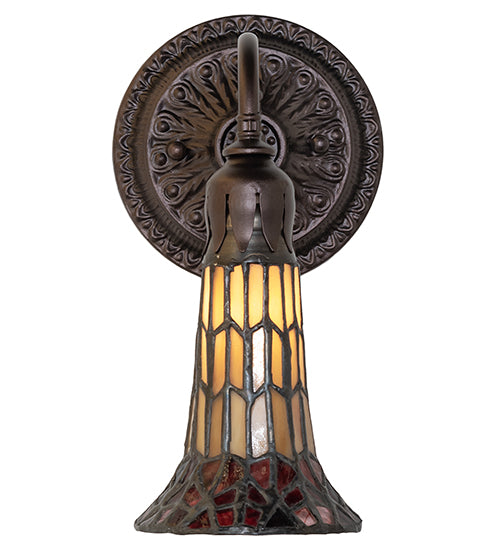 Meyda Lighting Stained Glass Pond Lily 6" Mahogany Bronze Wall Sconce With Red & Yellow Shade Glass