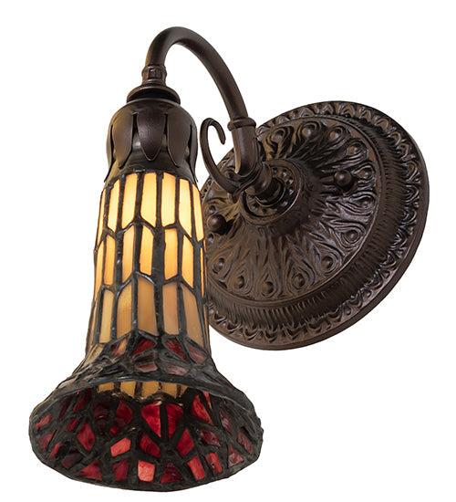 Meyda Lighting Stained Glass Pond Lily 6" Mahogany Bronze Wall Sconce With Red & Yellow Shade Glass