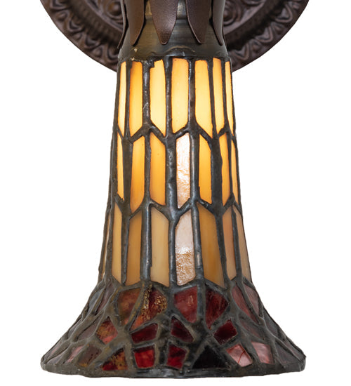 Meyda Lighting Stained Glass Pond Lily 6" Mahogany Bronze Wall Sconce With Red & Yellow Shade Glass