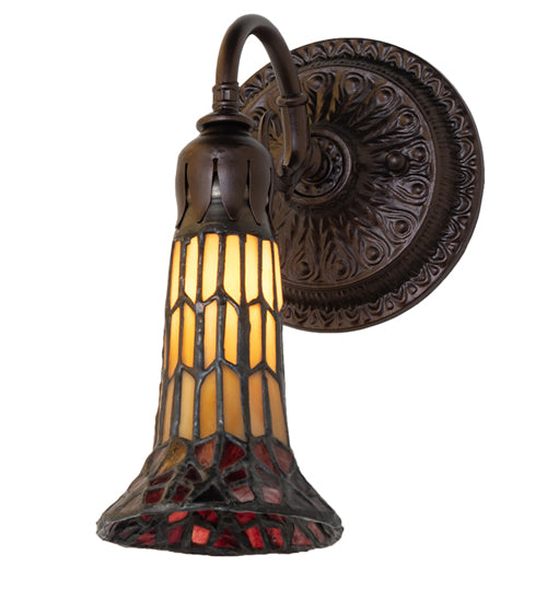 Meyda Lighting Stained Glass Pond Lily 6" Mahogany Bronze Wall Sconce With Red & Yellow Shade Glass