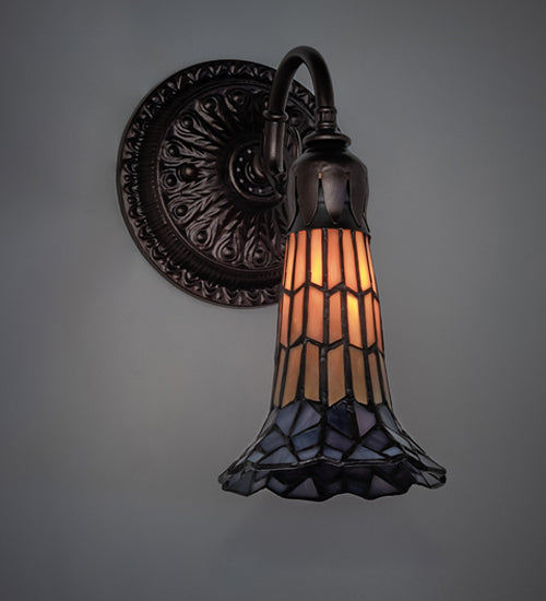 Meyda Lighting Stained Glass Pond Lily 6" Mahogany Bronze Wall Sconce With Violet & Yellow Shade Glass