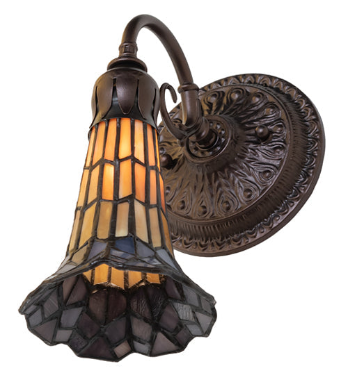 Meyda Lighting Stained Glass Pond Lily 6" Mahogany Bronze Wall Sconce With Violet & Yellow Shade Glass