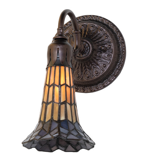 Meyda Lighting Stained Glass Pond Lily 6" Mahogany Bronze Wall Sconce With Violet & Yellow Shade Glass