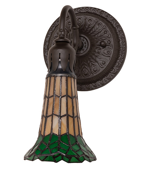 Meyda Lighting Stained Glass Pond Lily 6" Oil Rubbed Bronze Wall Sconce With Amber & Green Shade Glass