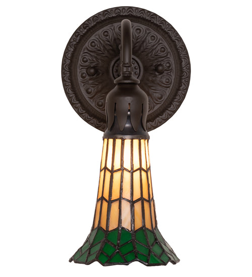 Meyda Lighting Stained Glass Pond Lily 6" Oil Rubbed Bronze Wall Sconce With Amber & Green Shade Glass