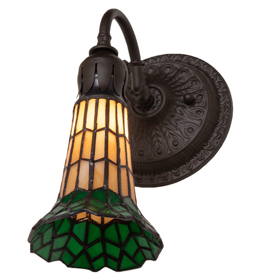 Meyda Lighting Stained Glass Pond Lily 6" Oil Rubbed Bronze Wall Sconce With Amber & Green Shade Glass