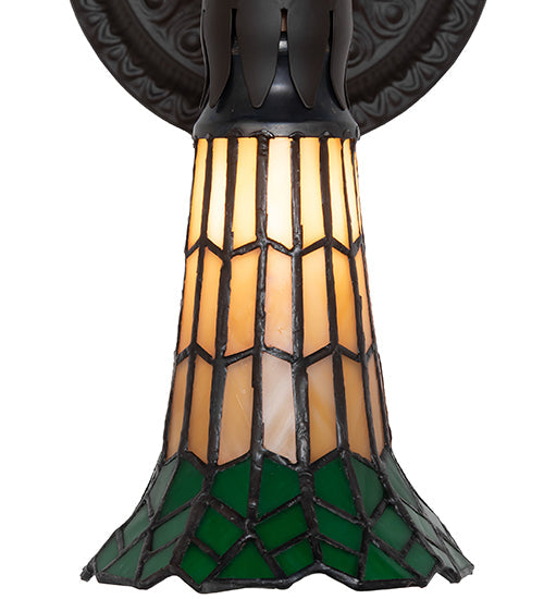 Meyda Lighting Stained Glass Pond Lily 6" Oil Rubbed Bronze Wall Sconce With Amber & Green Shade Glass