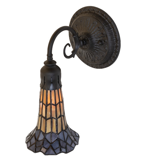 Meyda Lighting Stained Glass Pond Lily 6" Oil Rubbed Bronze Wall Sconce With Amber & Violet Shade Glass