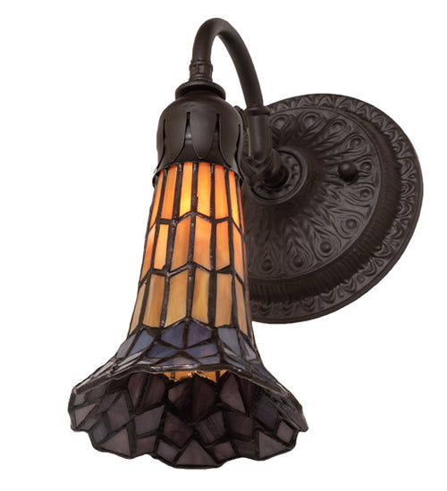 Meyda Lighting Stained Glass Pond Lily 6" Oil Rubbed Bronze Wall Sconce With Amber & Violet Shade Glass