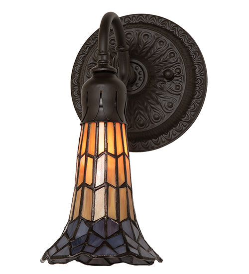 Meyda Lighting Stained Glass Pond Lily 6" Oil Rubbed Bronze Wall Sconce With Amber & Violet Shade Glass