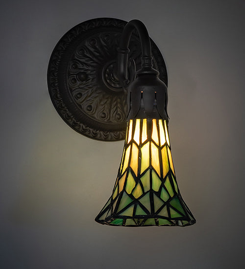 Meyda Lighting Stained Glass Pond Lily 6" Oil Rubbed Bronze Wall Sconce With Green Shade Glass