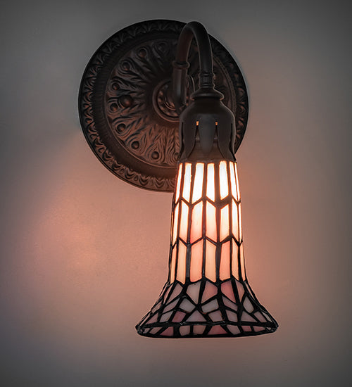 Meyda Lighting Stained Glass Pond Lily 6" Oil Rubbed Bronze Wall Sconce With Pink Art Shade Glass