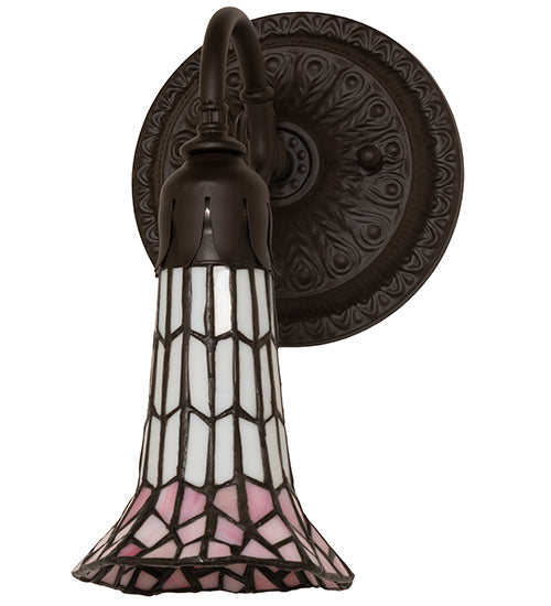 Meyda Lighting Stained Glass Pond Lily 6" Oil Rubbed Bronze Wall Sconce With Pink & White Art Shade Glass