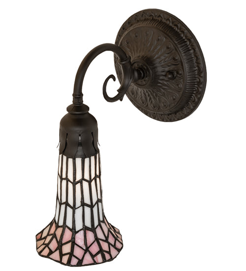 Meyda Lighting Stained Glass Pond Lily 6" Oil Rubbed Bronze Wall Sconce With Pink & White Art Shade Glass