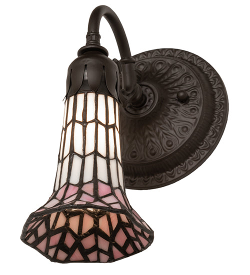 Meyda Lighting Stained Glass Pond Lily 6" Oil Rubbed Bronze Wall Sconce With Pink & White Art Shade Glass