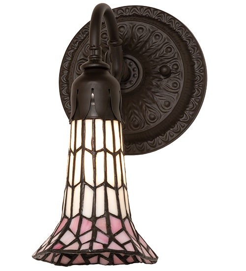 Meyda Lighting Stained Glass Pond Lily 6" Oil Rubbed Bronze Wall Sconce With Pink & White Art Shade Glass