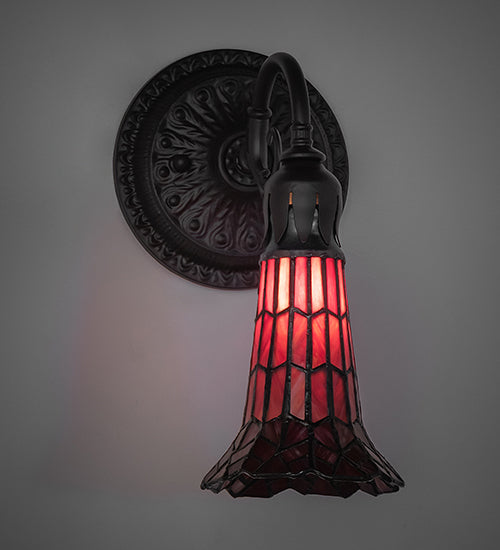 Meyda Lighting Stained Glass Pond Lily 6" Oil Rubbed Bronze Wall Sconce With Red Art Shade Glass