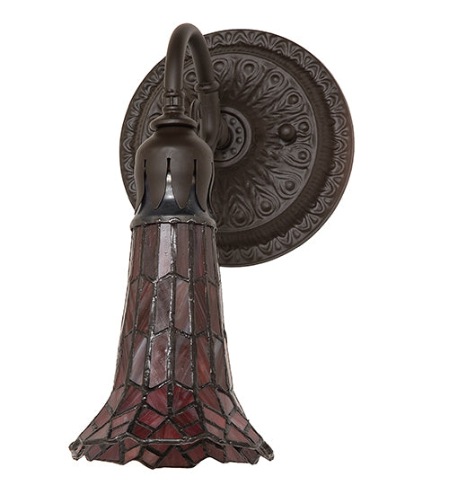 Meyda Lighting Stained Glass Pond Lily 6" Oil Rubbed Bronze Wall Sconce With Red Art Shade Glass