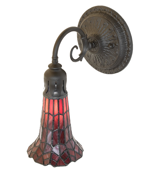 Meyda Lighting Stained Glass Pond Lily 6" Oil Rubbed Bronze Wall Sconce With Red Art Shade Glass