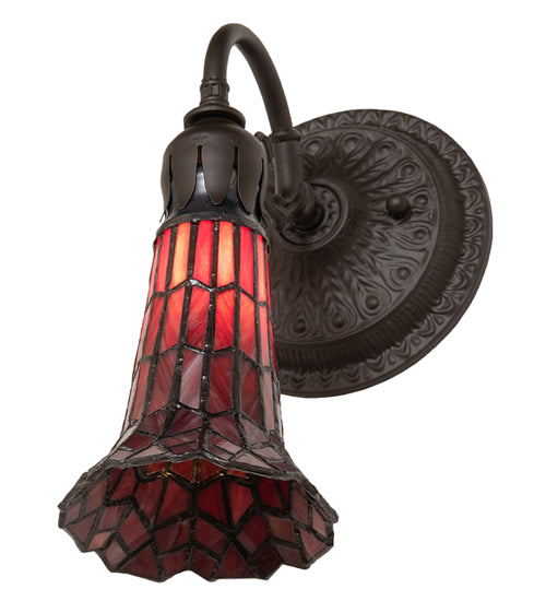 Meyda Lighting Stained Glass Pond Lily 6" Oil Rubbed Bronze Wall Sconce With Red Art Shade Glass