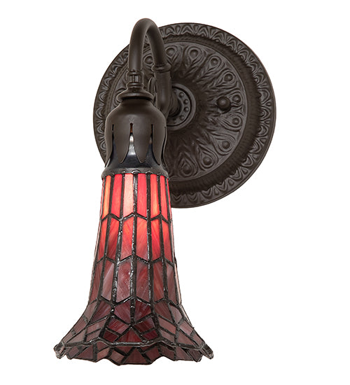 Meyda Lighting Stained Glass Pond Lily 6" Oil Rubbed Bronze Wall Sconce With Red Art Shade Glass