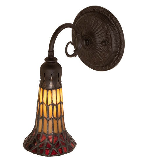 Meyda Lighting Stained Glass Pond Lily 6" Oil Rubbed Bronze Wall Sconce With Red & Yellow Shade Glass