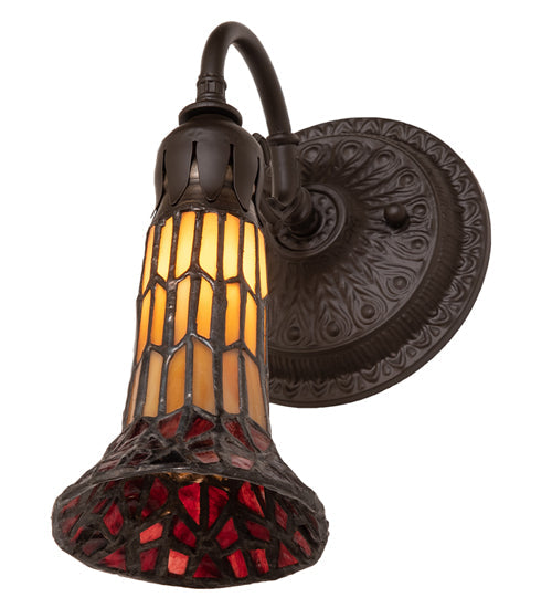 Meyda Lighting Stained Glass Pond Lily 6" Oil Rubbed Bronze Wall Sconce With Red & Yellow Shade Glass