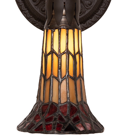 Meyda Lighting Stained Glass Pond Lily 6" Oil Rubbed Bronze Wall Sconce With Red & Yellow Shade Glass