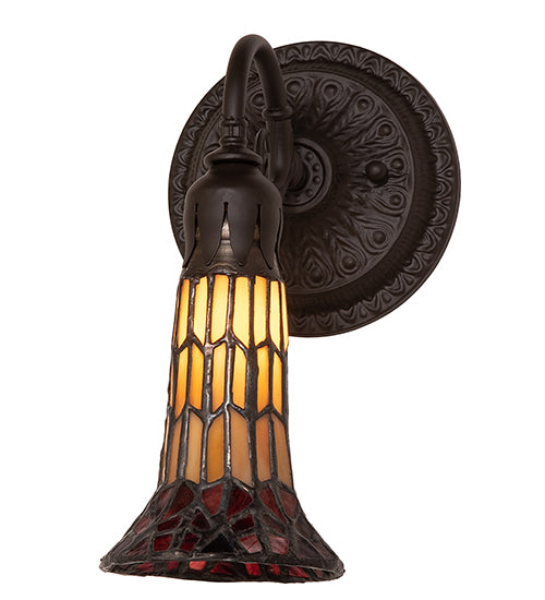 Meyda Lighting Stained Glass Pond Lily 6" Oil Rubbed Bronze Wall Sconce With Red & Yellow Shade Glass