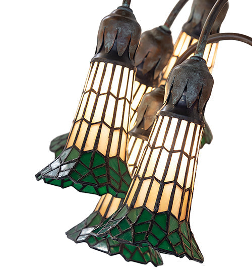 Meyda Lighting Stained Glass Pond Lily 61" 12-Light Bronze Floor Lamp With Amber & Green Shade Glass