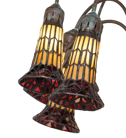 Meyda Lighting Stained Glass Pond Lily 61" 12-Light Bronze Floor Lamp With Yellow & Red Shade Glass