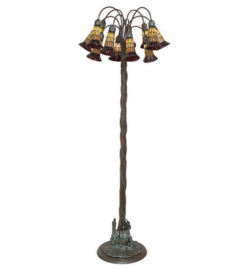 Meyda Lighting Stained Glass Pond Lily 61" 12-Light Bronze Floor Lamp With Yellow & Red Shade Glass