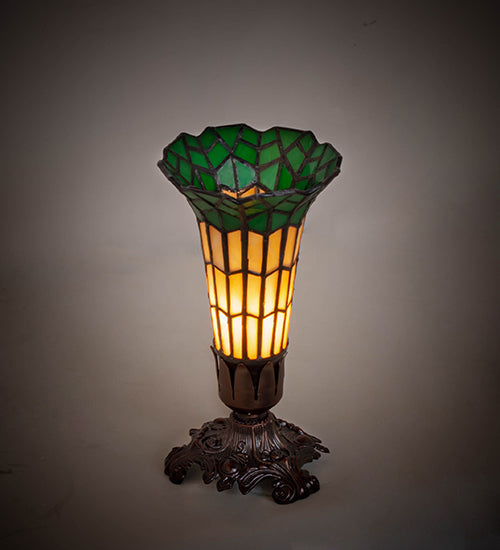 Meyda Lighting Stained Glass Pond Lily 8" Mahogany Bronze Victorian Accent Table Lamp With Amber & Green Shade Glass