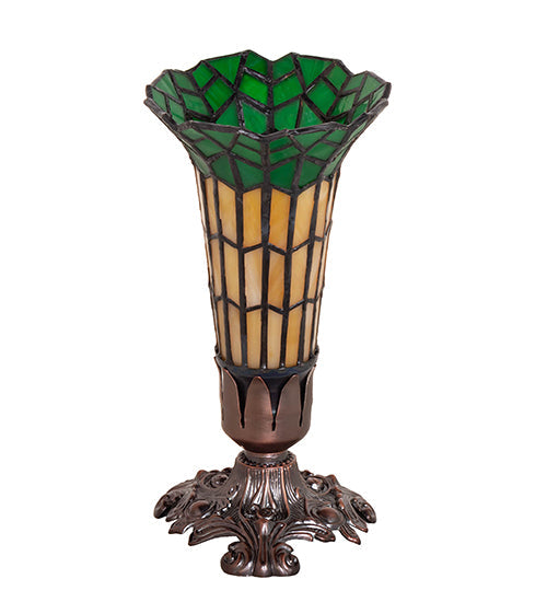 Meyda Lighting Stained Glass Pond Lily 8" Mahogany Bronze Victorian Accent Table Lamp With Amber & Green Shade Glass