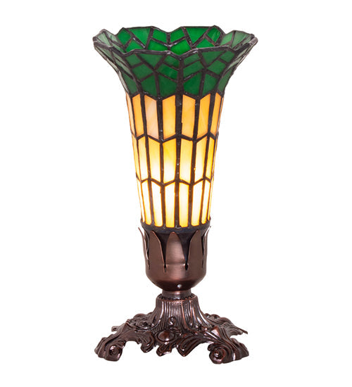 Meyda Lighting Stained Glass Pond Lily 8" Mahogany Bronze Victorian Accent Table Lamp With Amber & Green Shade Glass