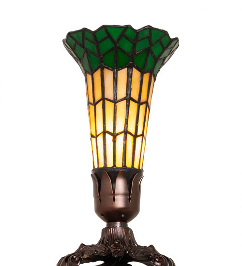 Meyda Lighting Stained Glass Pond Lily 8" Mahogany Bronze Victorian Accent Table Lamp With Amber & Green Shade Glass