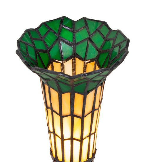 Meyda Lighting Stained Glass Pond Lily 8" Mahogany Bronze Victorian Accent Table Lamp With Amber & Green Shade Glass