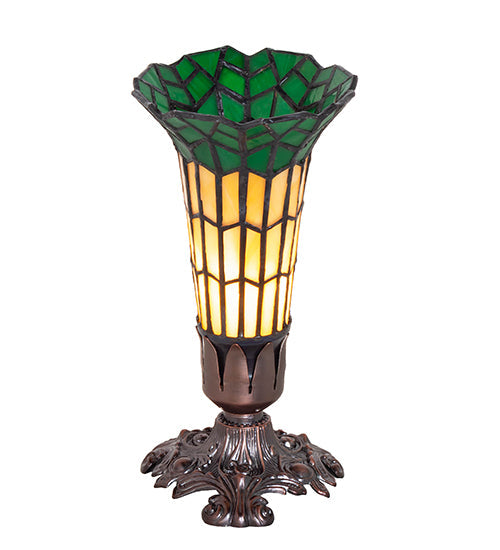 Meyda Lighting Stained Glass Pond Lily 8" Mahogany Bronze Victorian Accent Table Lamp With Amber & Green Shade Glass