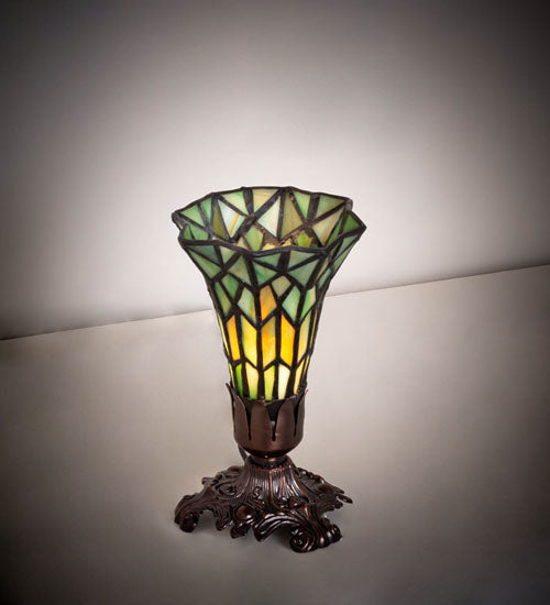 Meyda Lighting Stained Glass Pond Lily 8" Mahogany Bronze Victorian Accent Table Lamp With Green Shade Glass