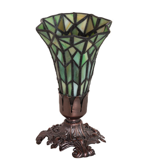 Meyda Lighting Stained Glass Pond Lily 8" Mahogany Bronze Victorian Accent Table Lamp With Green Shade Glass