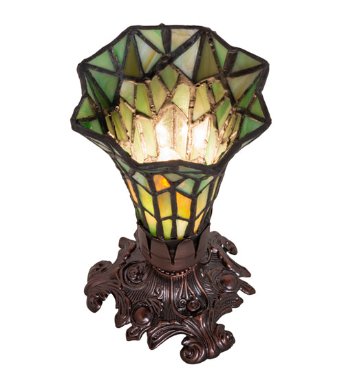 Meyda Lighting Stained Glass Pond Lily 8" Mahogany Bronze Victorian Accent Table Lamp With Green Shade Glass