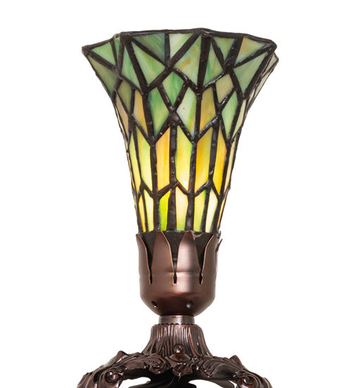 Meyda Lighting Stained Glass Pond Lily 8" Mahogany Bronze Victorian Accent Table Lamp With Green Shade Glass