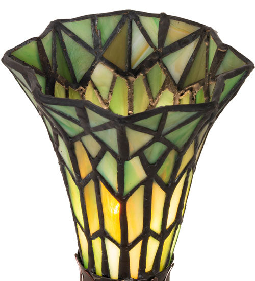 Meyda Lighting Stained Glass Pond Lily 8" Mahogany Bronze Victorian Accent Table Lamp With Green Shade Glass