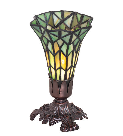 Meyda Lighting Stained Glass Pond Lily 8" Mahogany Bronze Victorian Accent Table Lamp With Green Shade Glass