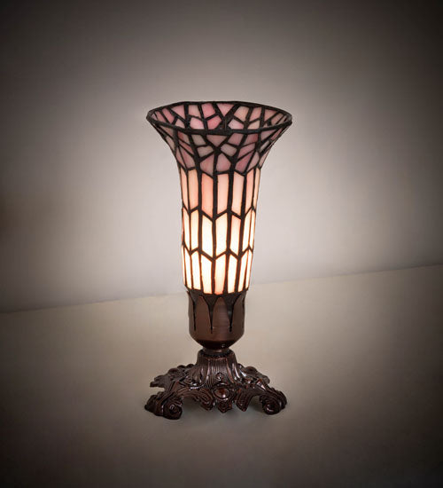 Meyda Lighting Stained Glass Pond Lily 8" Mahogany Bronze Victorian Accent Table Lamp With Pink Shade Glass